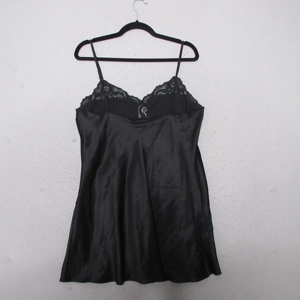 Vintage Victorias Secret Gold Label Slip Dress Black Lace Trim Y2K Mini Nightie